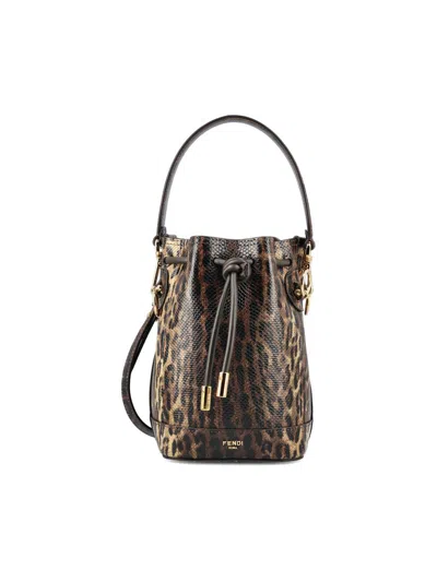 Fendi Drawstring-closure Leopard-print Bucket Bag In Brown