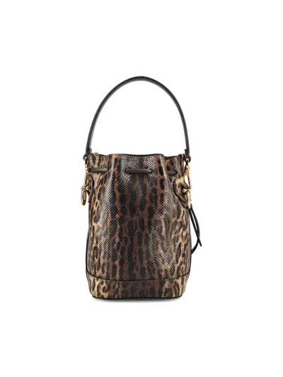 Fendi Drawstring-closure Leopard-print Bucket Bag In Brown