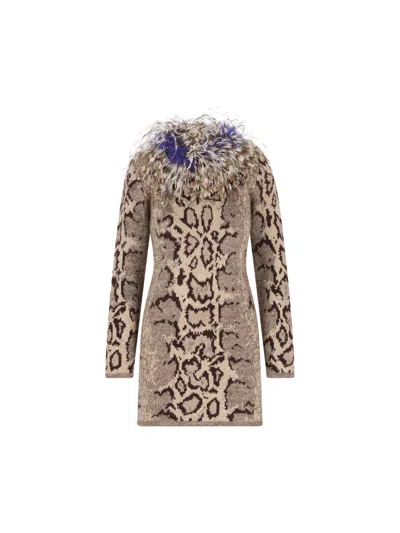 Valentino Kaschmirkleid Mit Animalprint Und Federn Frau Animalier S In Multi