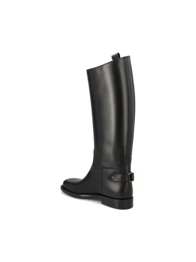 Burberry Women Black Boots With Side Logo Plaque In Leather Woman In Black