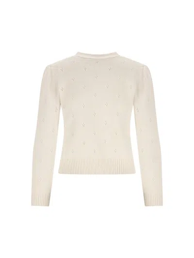 Chloé Wool And Cashmere Fitted Sweater With An Openwork Motif Clothing In Neutral