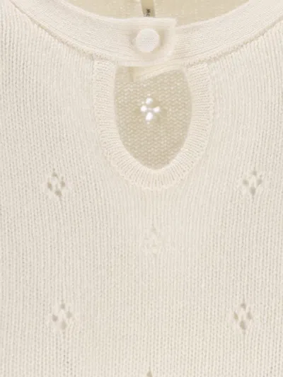 Chloé Wool And Cashmere Fitted Sweater With An Openwork Motif Clothing In Neutral