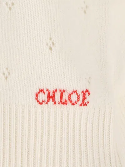 Chloé Wool And Cashmere Fitted Sweater With An Openwork Motif Clothing In Neutral