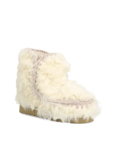 Mou White Sheepskin Ankle Boots In Yellow