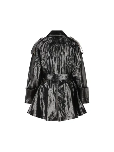 Chloé Chloe Houndstooth-trimmed Coated Linen Trench Coat In Black