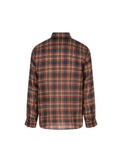 Saint Laurent Logo-embroidered Checked Wool-twill Shirt In Multi
