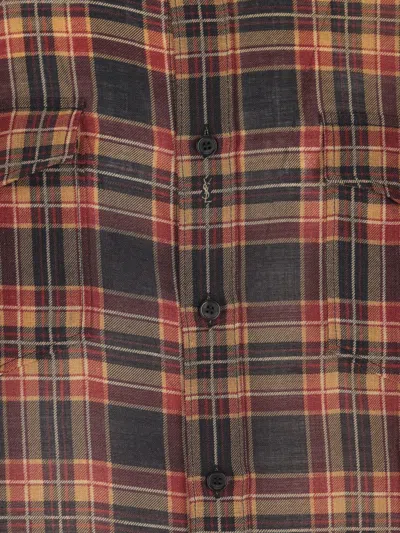 Saint Laurent Logo-embroidered Checked Wool-twill Shirt In Multi
