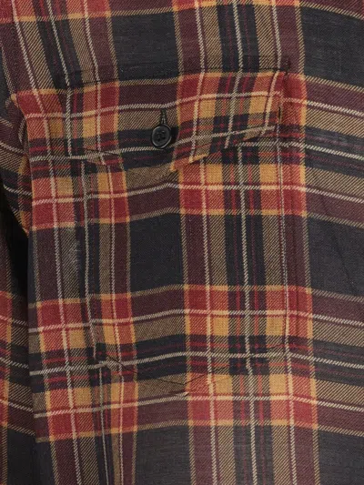 Saint Laurent Logo-embroidered Checked Wool-twill Shirt In Multi