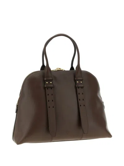 Pinko Escape Love Birds Logo Leather Bowling Maxi Tote Bag In Brown