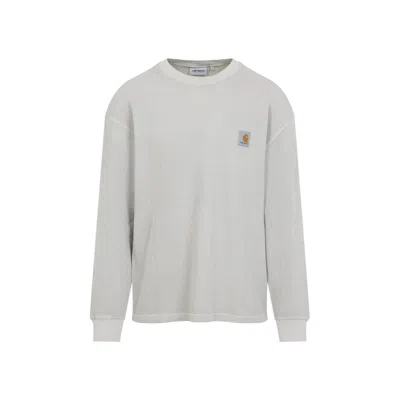Carhartt Wip Fleur De Sel White Cotton Long Sleeves Vista T-shirt In Gray