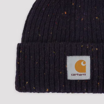 Carhartt Wip Speckled Lokers Black Wool Anglistic Beanie In Blue