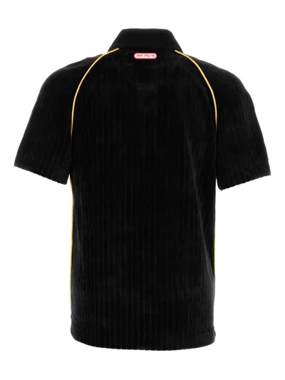 Casablanca Ribbed Collar Corduroy Polo Shirt With Short Sleeves In Black
