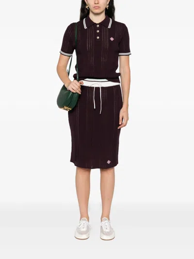 Casablanca Ribbed-knit Cotton Midi Skirt In Brown