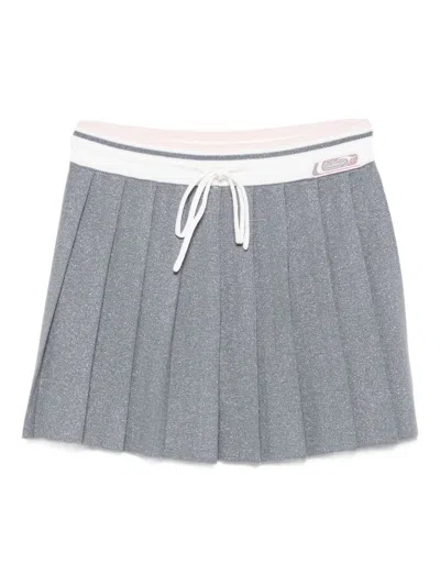 Casablanca Pleated Mini Skirt Silver Merino In Gray