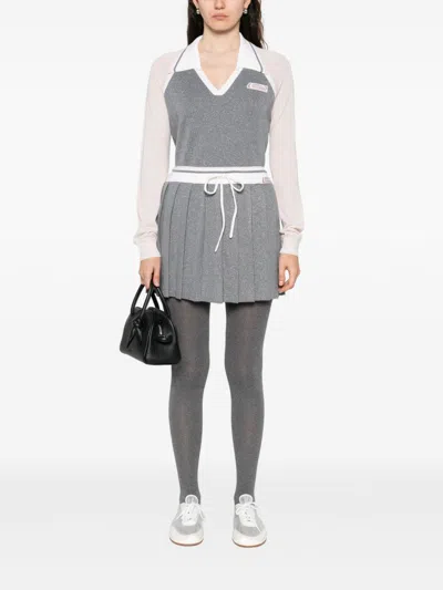 Casablanca Pleated Mini Skirt Silver Merino In Gray