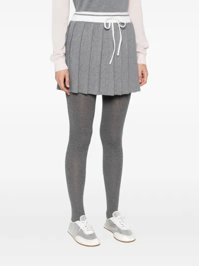 Casablanca Pleated Mini Skirt Silver Merino In Gray