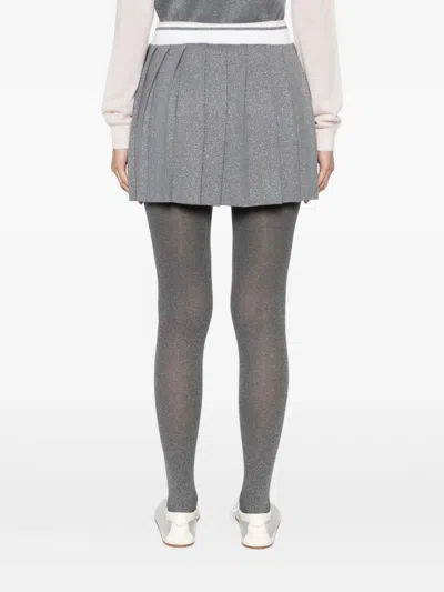 Casablanca Pleated Mini Skirt Silver Merino In Gray
