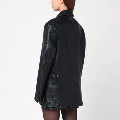 Cassell Black Double-breasted Leather Jacket In Black