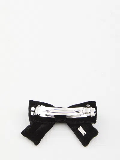 Celine Stamped Ribbon Hair Clip In Polyester And Brass With Rhodium Finish In Black