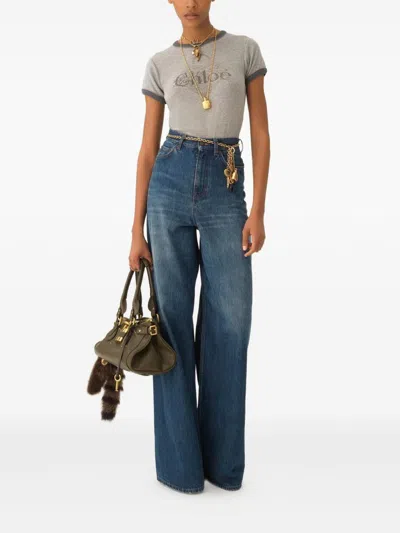 Chloé Baby Fit T-shirt With Logo In Cotton Jersey In Gray
