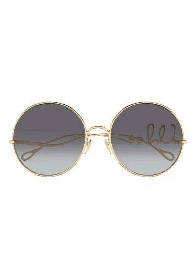 Chloé Gold-gold-grey Metal Sunglasses In Black