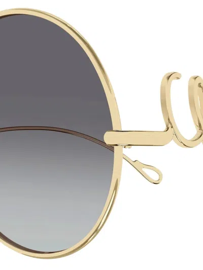 Chloé Gold-gold-grey Metal Sunglasses In Black