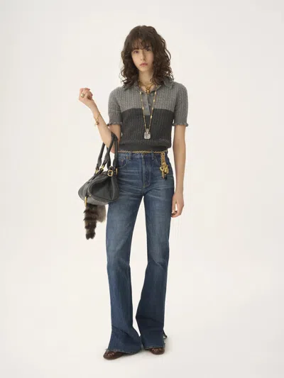 Chloé Two-tone Cable-knit Wool And Cashmere-blend Polo Shirt In Multi