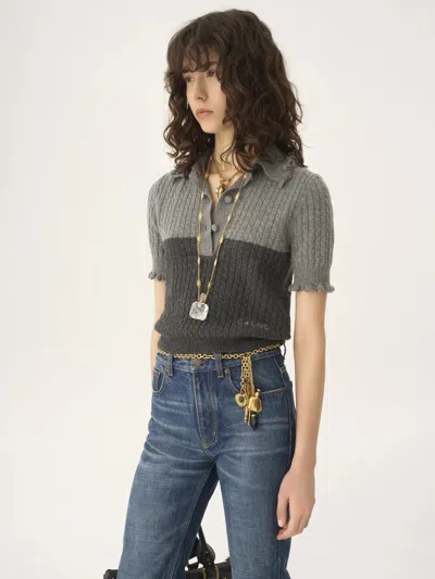 Chloé Two-tone Cable-knit Wool And Cashmere-blend Polo Shirt In Multi