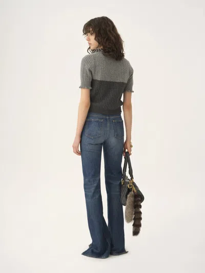 Chloé Two-tone Cable-knit Wool And Cashmere-blend Polo Shirt In Multi