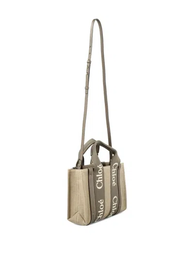 Chloé Woody Grey Canvas Bag In Nude