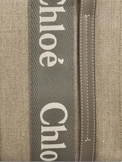 Chloé Woody Grey Canvas Bag In Nude