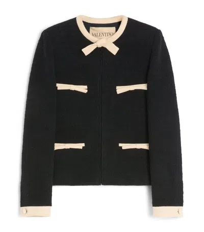 Valentino Garavani Short Wool Tweed Jacket With Bows In Black