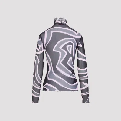 Pucci Semi Sheer Printed Long-sleeved High-neck Top In Gray