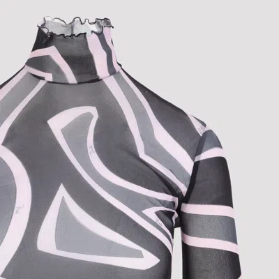 Pucci Semi Sheer Printed Long-sleeved High-neck Top In Gray