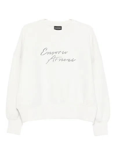 Emporio Armani Logo Crewneck Sweatshirt With Ribbed Cuffs In White