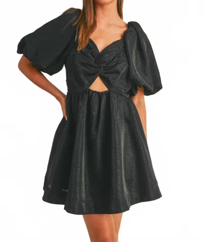 Miou Muse Balloon Sleeve Knot Detail Mini Dress In Black In Black