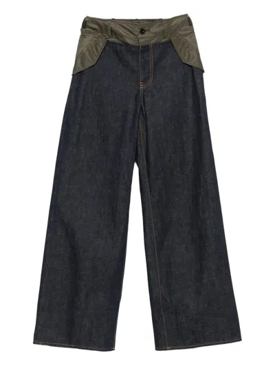 Sacai Panelled Cotton Jeans In Black