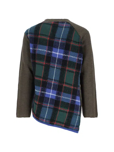 Comme Des Garçons Homme Deux Tartan-panelled Wool Sweater In Green
