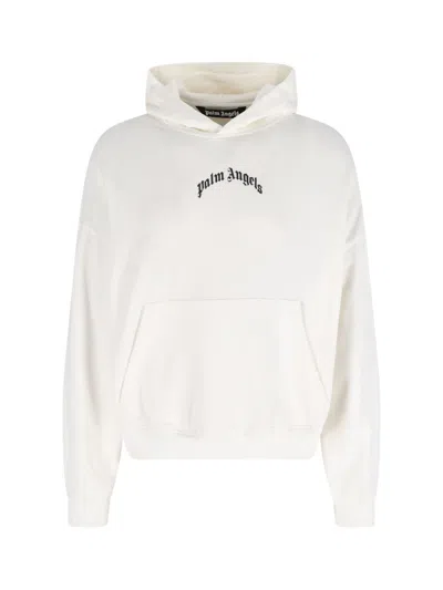 Palm Angels Oversized Hoodie With Drawstring Hood And Logo Accents In White