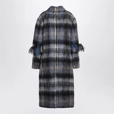 Loewe Blue Checked Coat In Mohair And Wool Blend In Multi