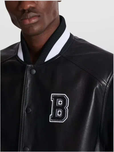 Balmain Varsity Bomber Jacket With Leather And Wool In Black