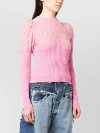 Cormio Crew-neck Wool Blend Sweater With Floral Embroideries In Yellow