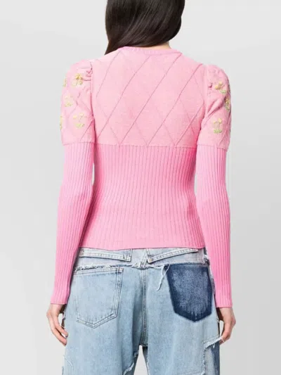 Cormio Crew-neck Wool Blend Sweater With Floral Embroideries In Yellow