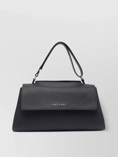 Orciani Trapezoidal Handbag In Hammered Leather With Monogram In Gray