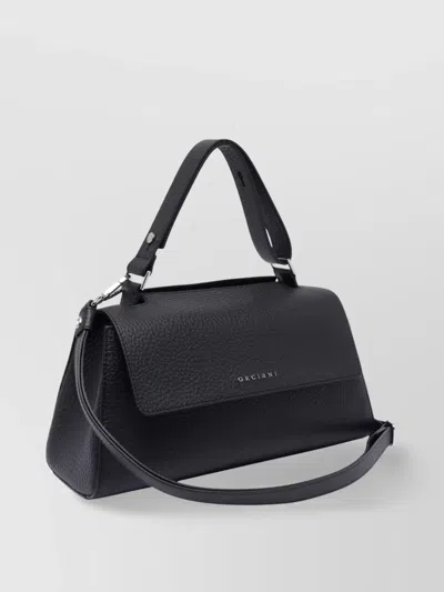 Orciani Trapezoidal Handbag In Hammered Leather With Monogram In Gray