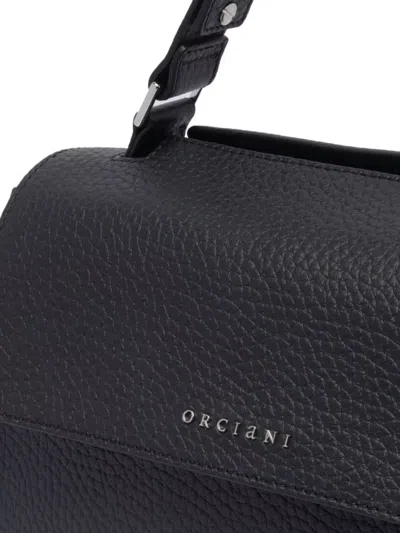 Orciani Trapezoidal Handbag In Hammered Leather With Monogram In Gray