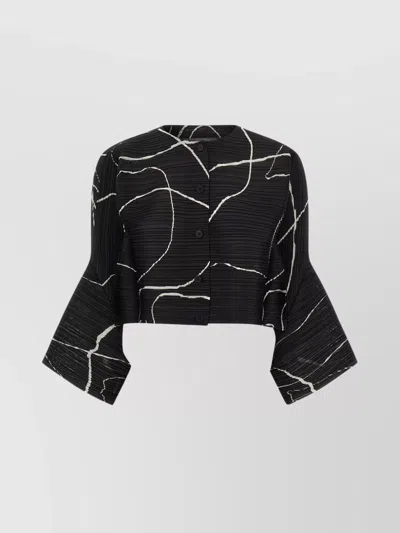 Issey Miyake Abstract Pattern Cropped Cardigan With Flared Sleeves In Black