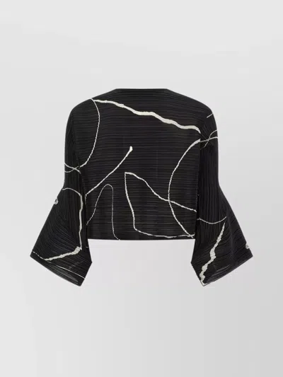 Issey Miyake Abstract Pattern Cropped Cardigan With Flared Sleeves In Black