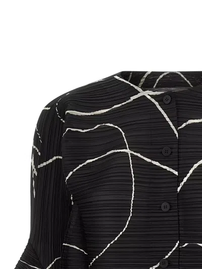 Issey Miyake Abstract Pattern Cropped Cardigan With Flared Sleeves In Black