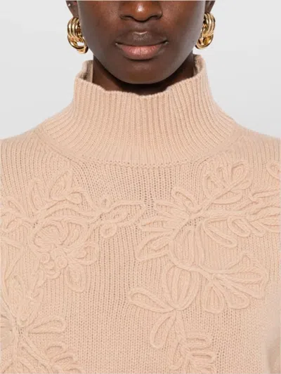 Ermanno Firenze Floral Ribbed Turtleneck Long Sleeve Knitwear In Black